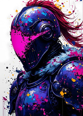 Knight with Colorful Paint Splatters