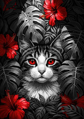 Cat with Red Eyes in Jungle