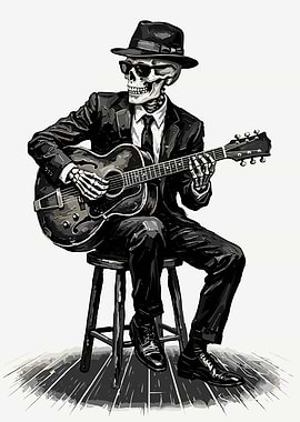 skeleton playing guitar