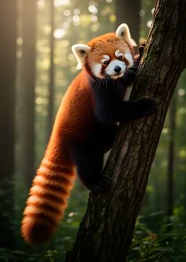 Red Panda Climbing Tree