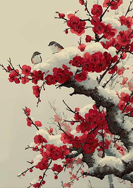 Birds on Snowy Plum Blossoms