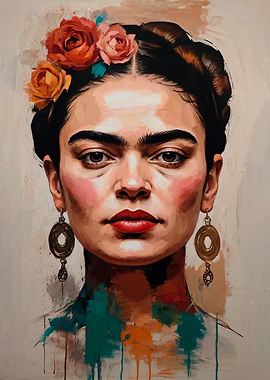 Frida Kahlo Portrait with Flowers