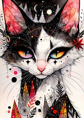 Mystical Cosmic Cat Portrait