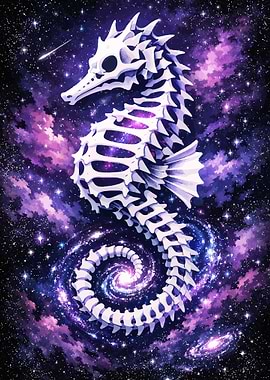 Skeleton Seahorse in Cosmic Nebula