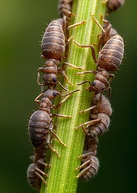 Close-up of Ants on a Green Stem