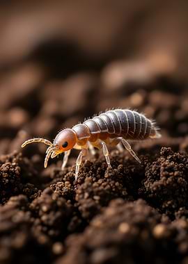 Close-up of a Springtail in Soil