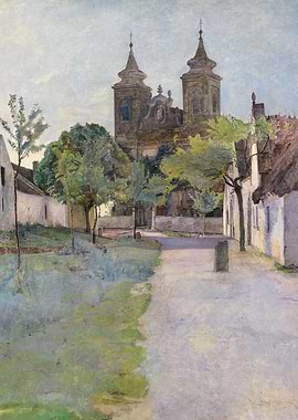 Village scene with church