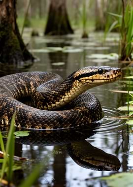 Snake in Swamp Water