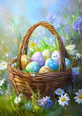 Easter Basket in a Field of Flowers