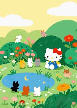 Hello Kitty and Friends in a Garden