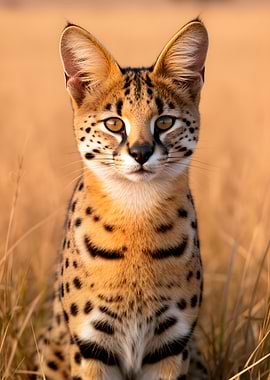 Serval Cat in Tall Grass