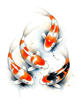 Watercolor Koi Fish Swirling