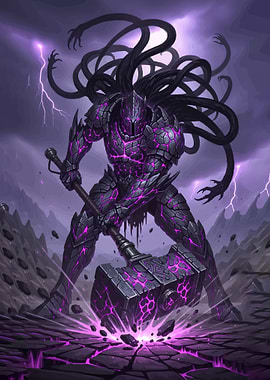 Dark Knight with Glowing Hammer