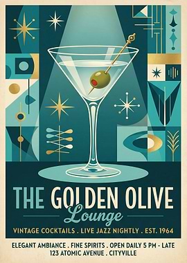 The Golden Olive Lounge Retro Poster