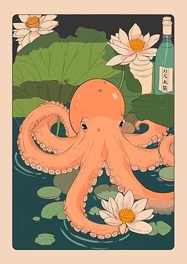 Octopus and Lotus Flowers