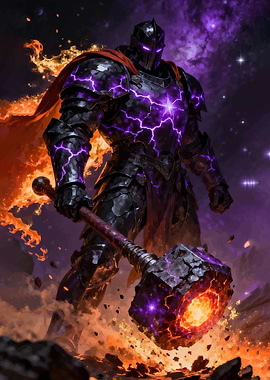 Dark Knight with Fiery Hammer