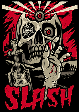 Skull with Guitar and 'Slash' Text