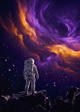 Astronaut Facing Cosmic Vortex