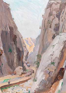 Impressionist painting of a rocky gorge