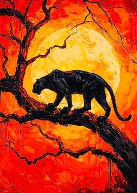 Black Panther Sunset Tree Painting