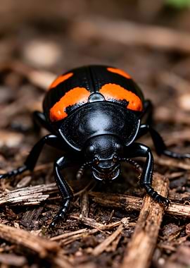 Black and Orange Beetle on Forest Floor