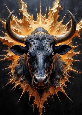 Majestic Black Bull with Golden Splatter