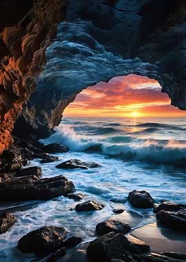 Cave Entrance Sunset Ocean View