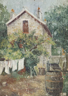 Courtyard with Laundry and Barrel