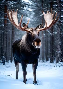 Majestic Moose in Snowy Forest