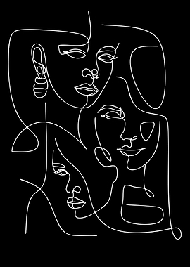 Abstract Line Art Faces