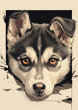 Cute Husky Puppy Peeking Out