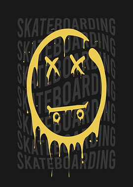 Dripping Smiley Face with Skateboard