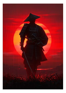 Lone Samurai in Red Sunset