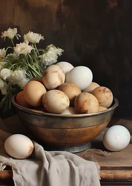 Still Life Eggs and Flowers