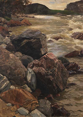 Rocky Riverbank with Rushing Water