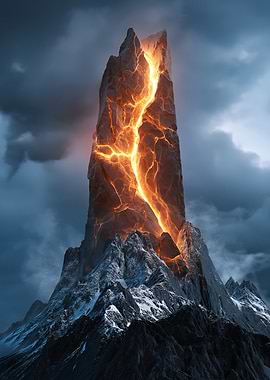 Volcanic Mountain Peak with Lava