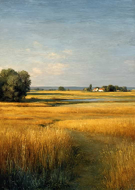 Golden Field with Distant Farm