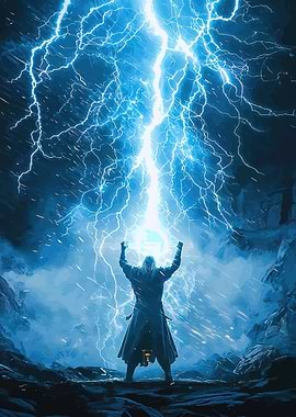 Man summoning lightning