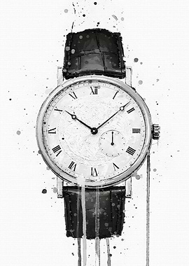 Watercolor Watch with Roman Numerals