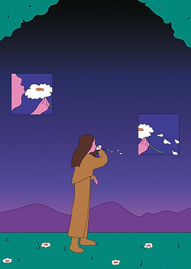 Girl blowing petals from a flower