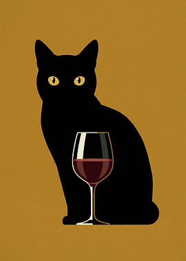 Black Cat Wine Minimalist Cat Lover