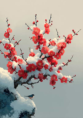 Plum Blossoms in Snow with Bird