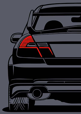 Dark Car Rear View with Red Taillights