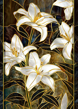 Stained Glass White Lilies