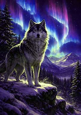 Wolf Under the Aurora Borealis