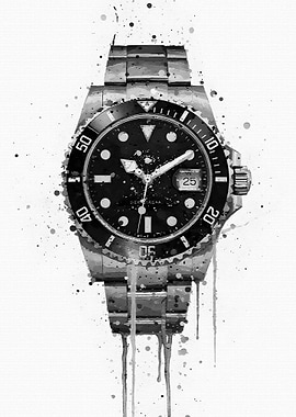 Watercolor Rolex Watch Drip Art