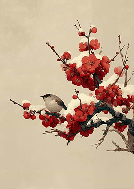 Bird on Snowy Plum Blossoms