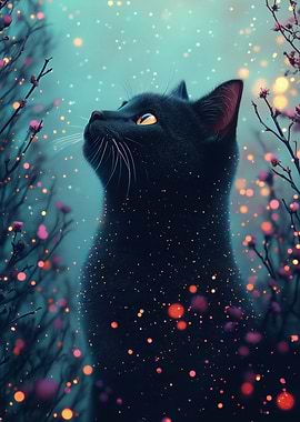Enchanting Black Cat in Magical Bokeh