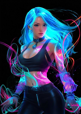 Cyberpunk Woman with Neon Aura