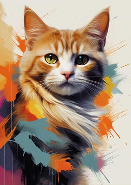 Orange Tabby Cat with Splatter Art
